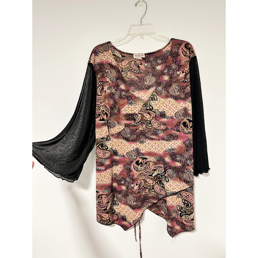 Y2K MKM Designs Plus 3X Paisley Leopard Mesh Bell Sleeve WHIMSIGOTH FAIRY Top